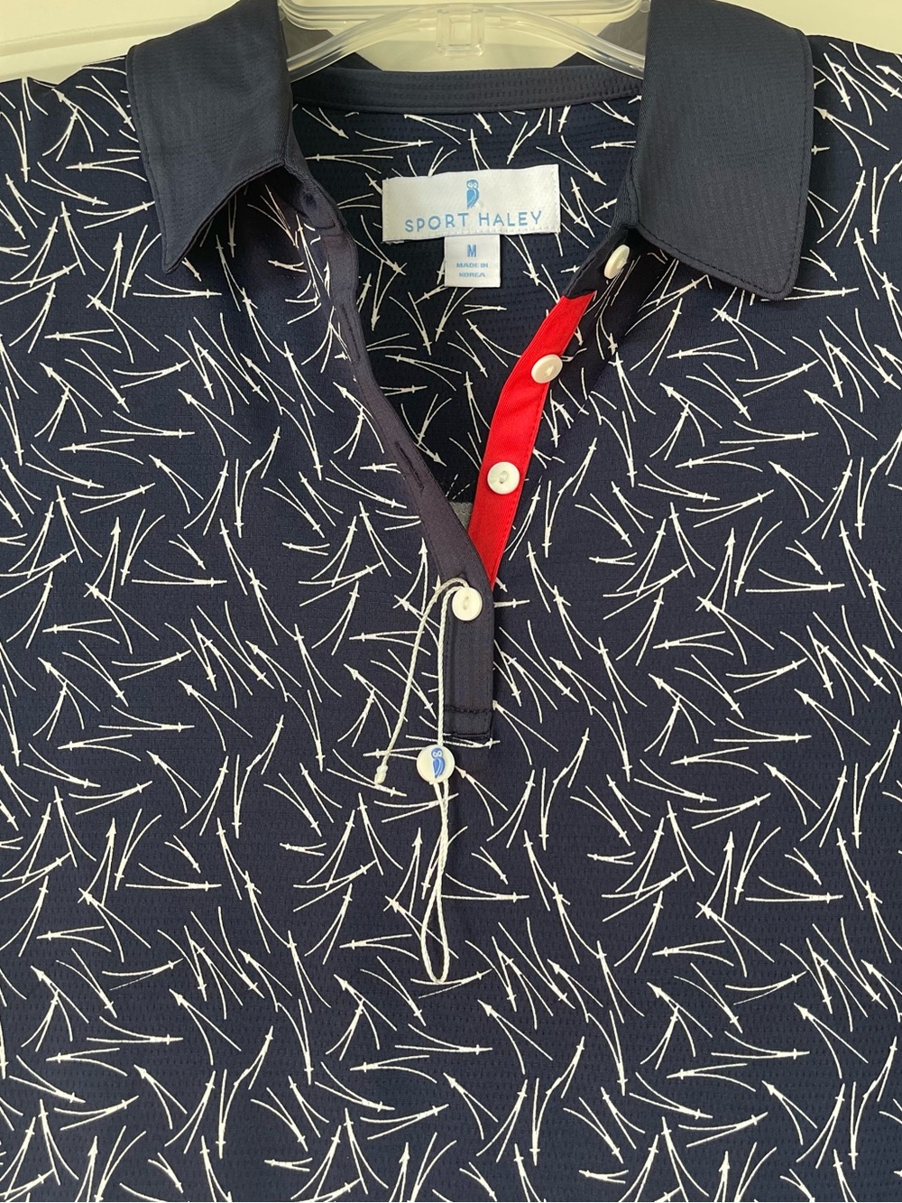 Sport Haley Navy Sleeveless Polo with White Leaf Print and Red Placket - Picture 2 of 7